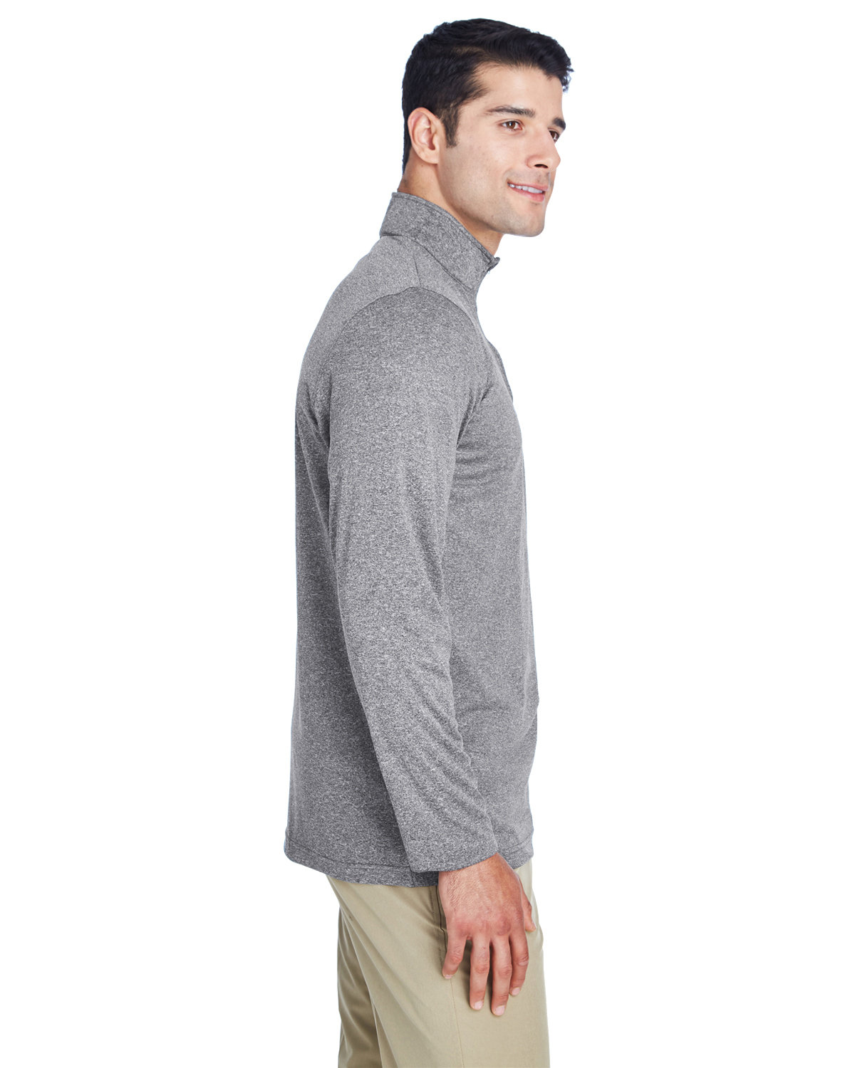 8618 UltraClub Mens Cool & Dry Heathered Performance Quarter-Zip - Siide Image