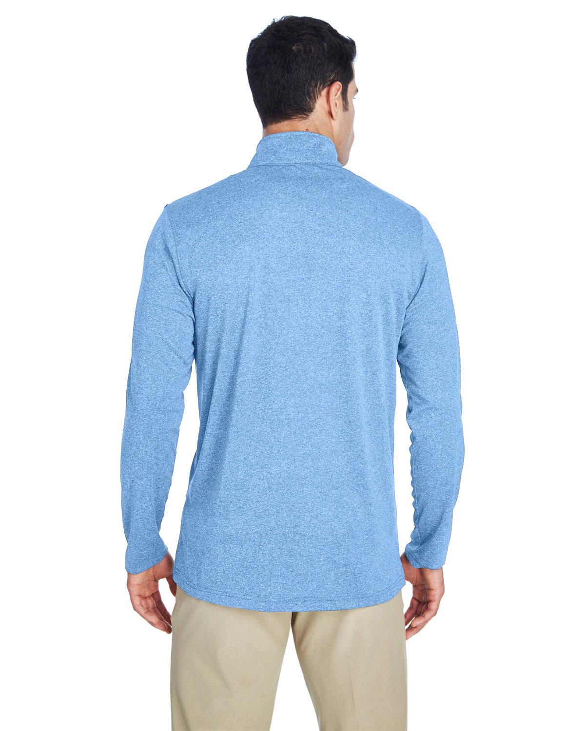 8618 UltraClub Mens Cool & Dry Heathered Performance Quarter-Zip - Back Image
