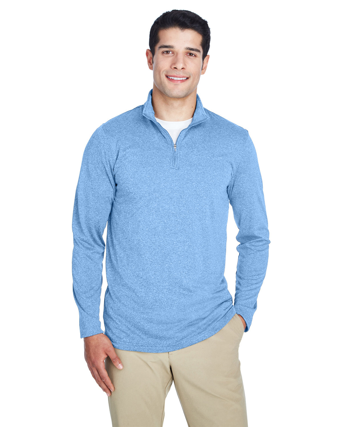 8618 UltraClub Mens Cool & Dry Heathered Performance Quarter-Zip
