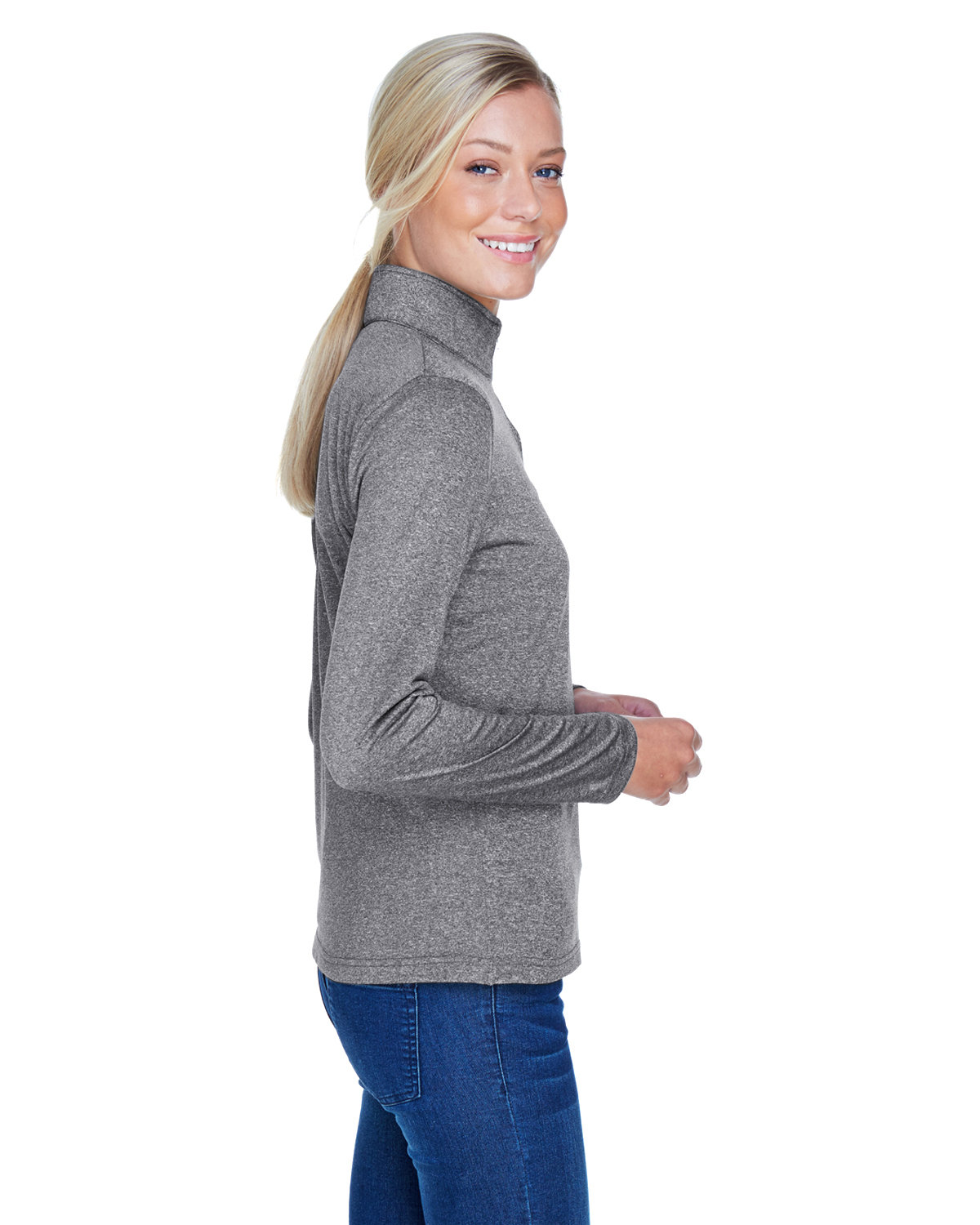 8618W UltraClub Ladies Cool & Dry Heathered Performance Quarter-Zip - Siide Image