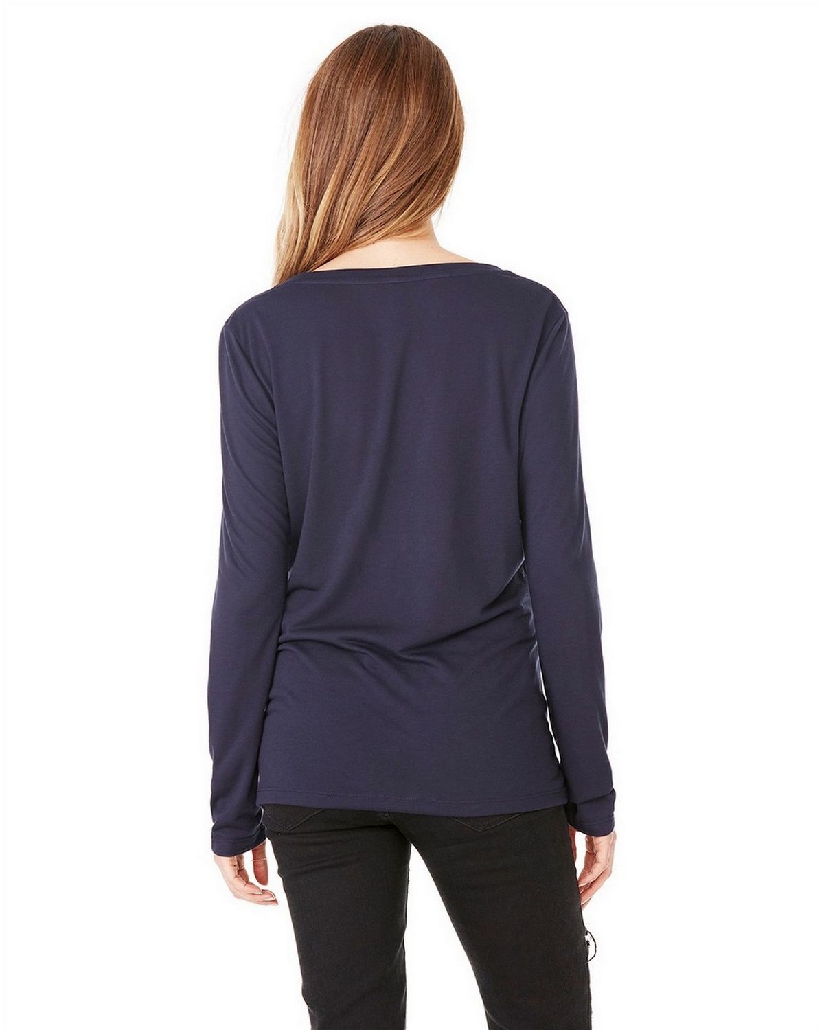 8855 Bella + Canvas Womens Flowy Long Sleeve V-Neck Tee - Back Image