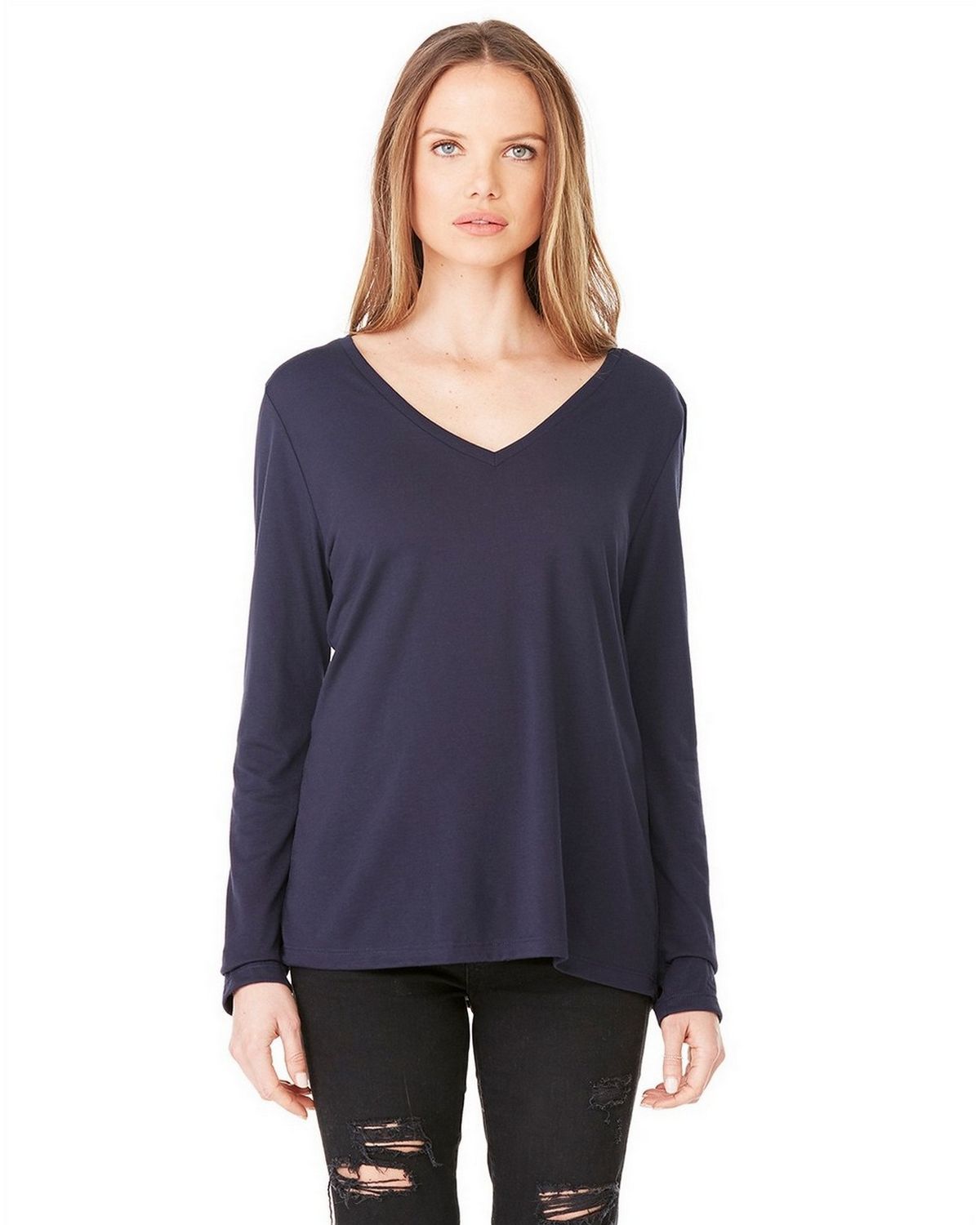 8855 Bella + Canvas Womens Flowy Long Sleeve V-Neck Tee