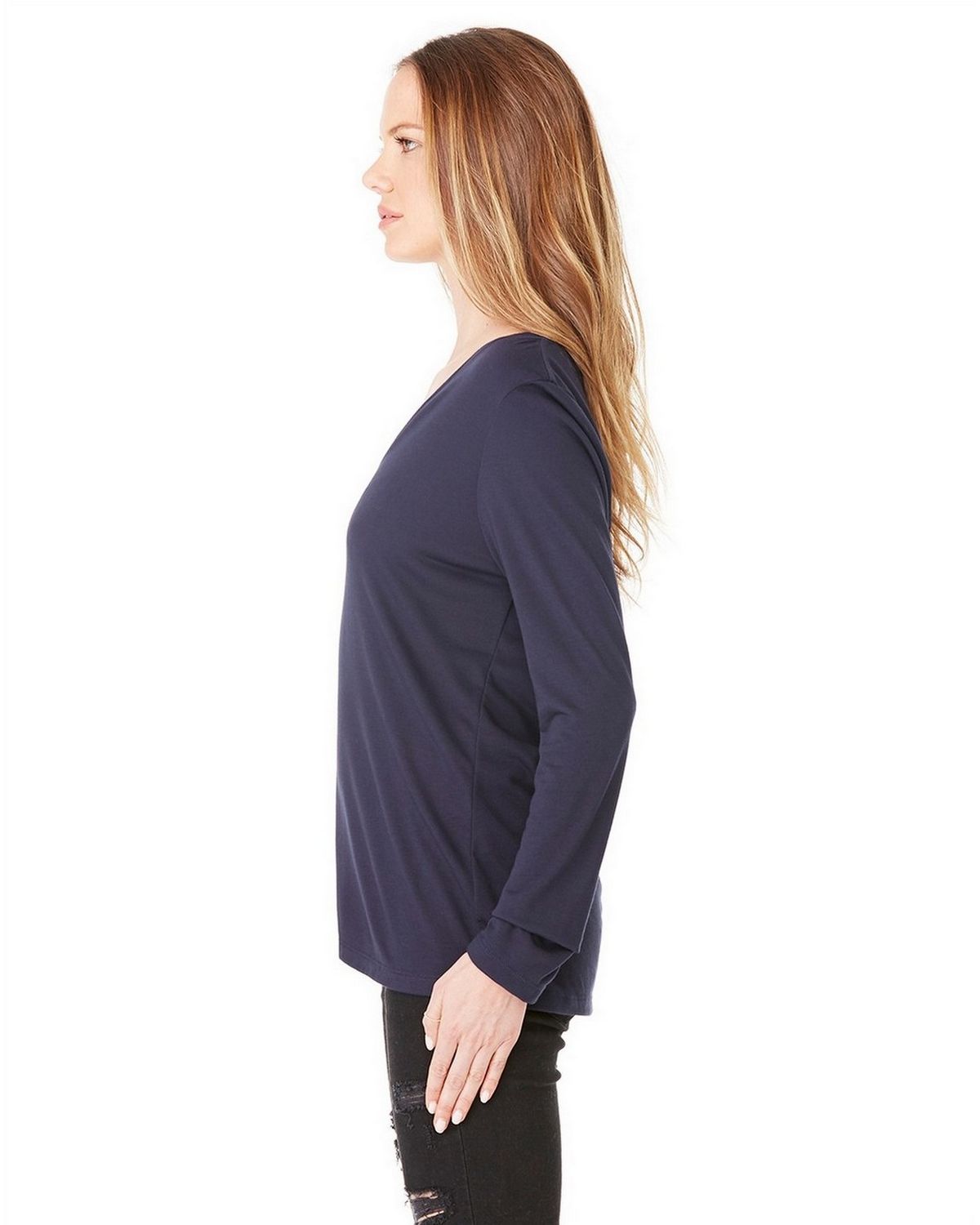 8855 Bella + Canvas Womens Flowy Long Sleeve V-Neck Tee - Siide Image