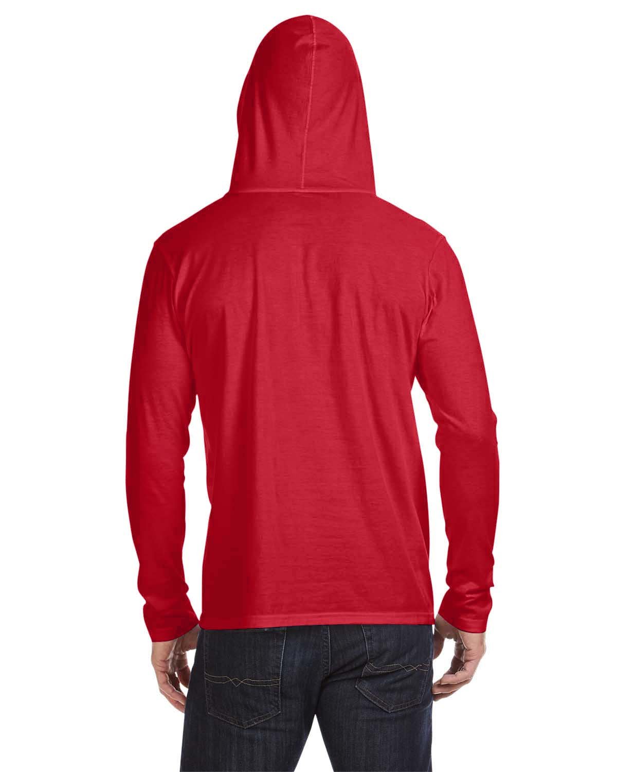 987AN Anvil Adult Lightweight Long-Sleeve Hooded T-Shirt - Back Image