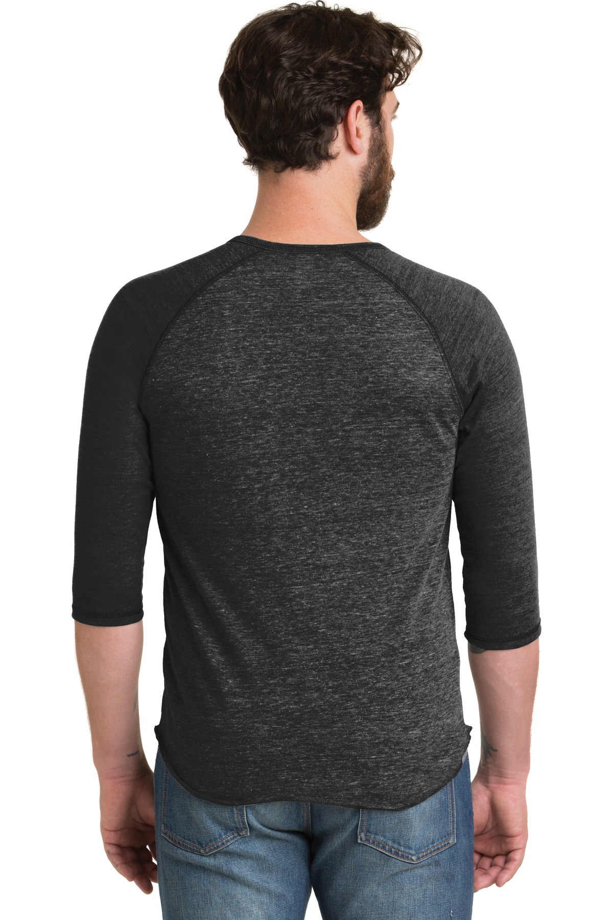 AA1989 Alternative Eco-Jersey 3/4-Sleeve Raglan Henley. - Back Image