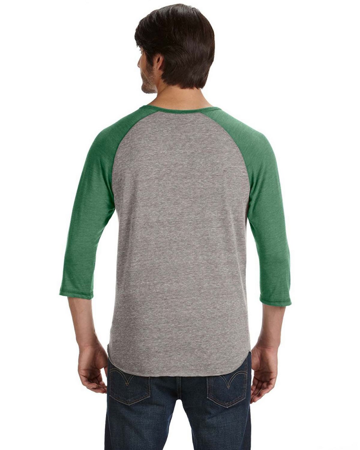 AA1989 Alternative Eco-Jersey 3/4-Sleeve Raglan Henley. - Back Image