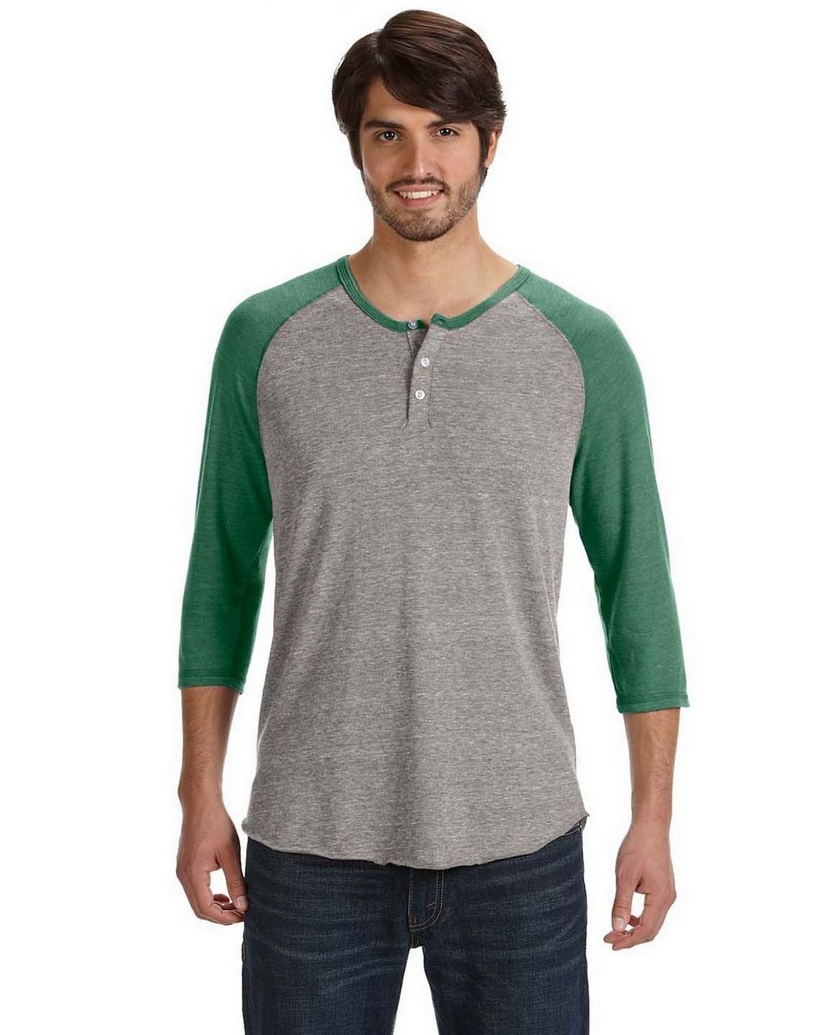 AA1989 Alternative Eco-Jersey 3/4-Sleeve Raglan Henley.