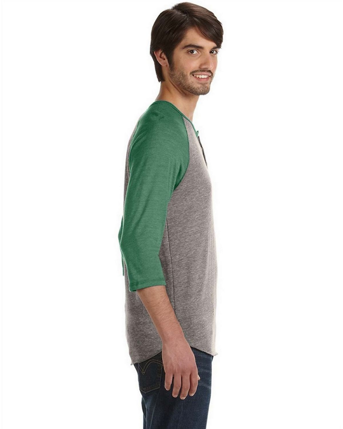 AA1989 Alternative Eco-Jersey 3/4-Sleeve Raglan Henley. - Siide Image