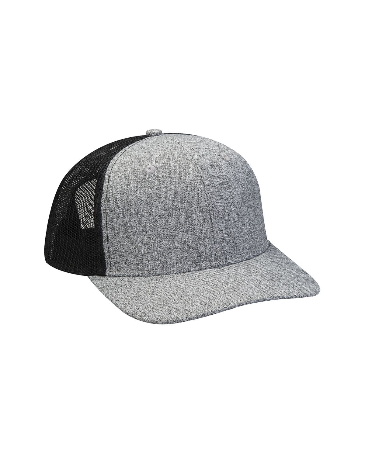 PV102 Adams Heather Woven/Soft Mesh Trucker Cap Zoom Image