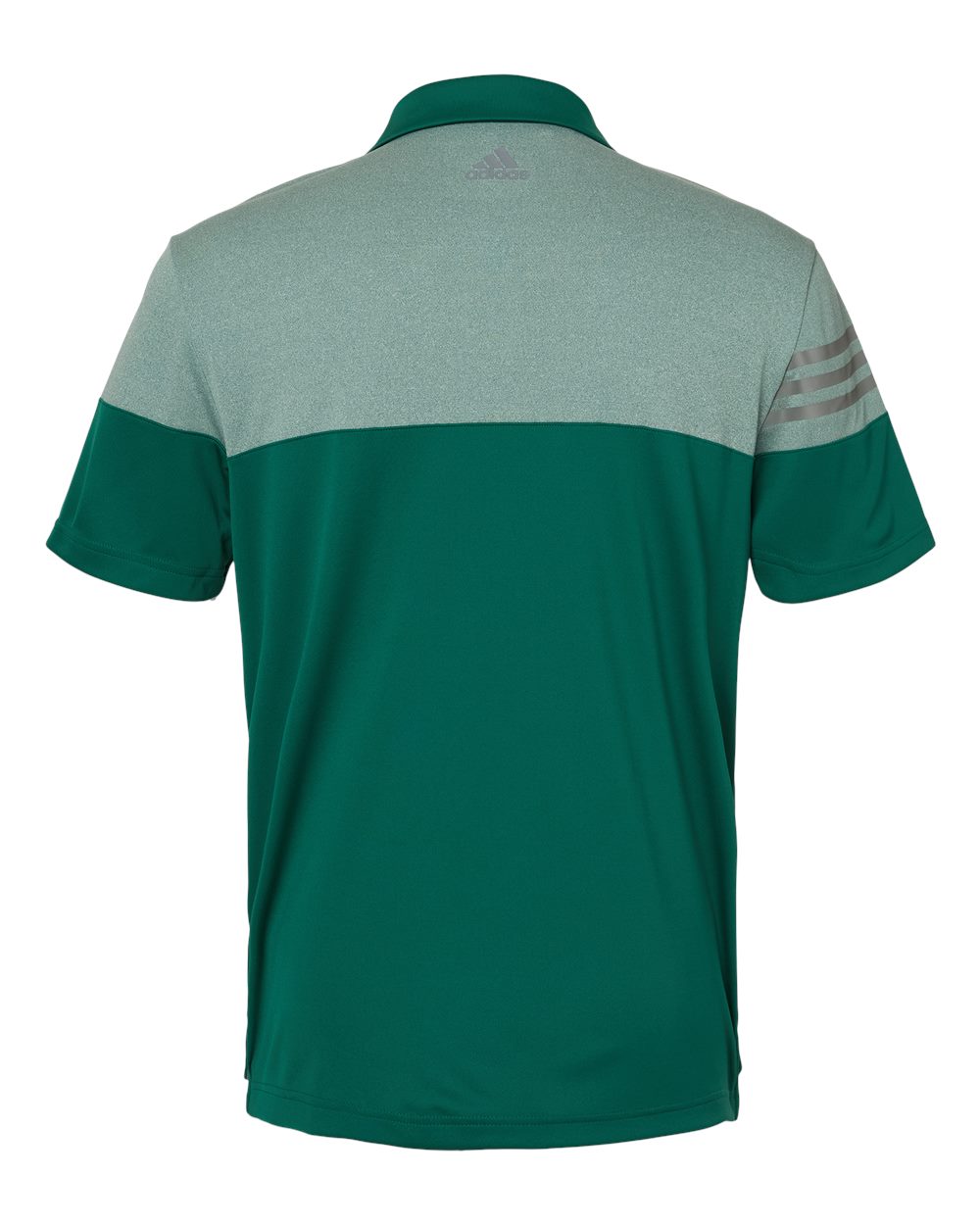 A213 adidas Golf Heathered 3-Stripes Colorblock Sport Shirt - Back Image