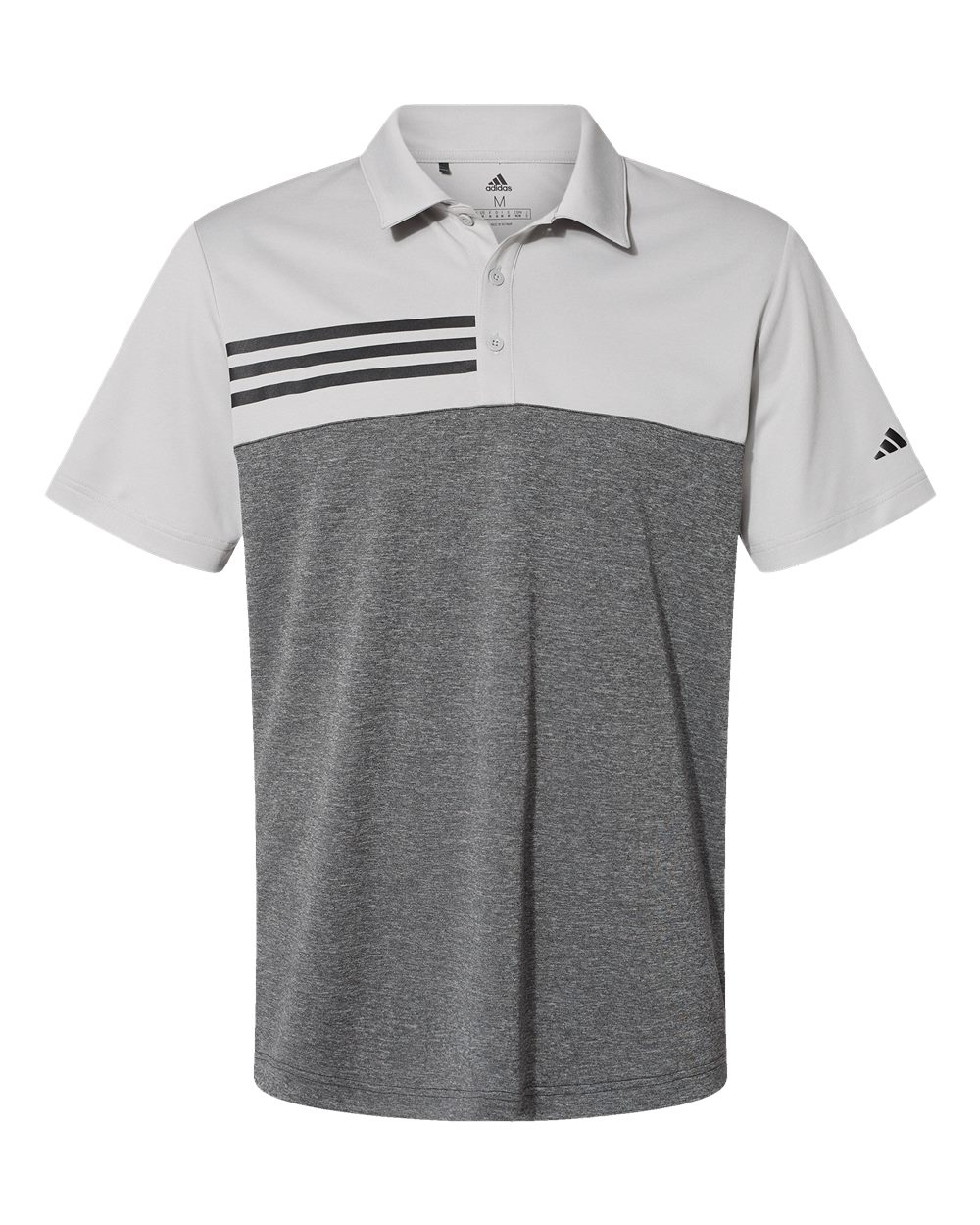 A508 adidas Golf Heathered Colorblock 3-Stripes Sport Shirt