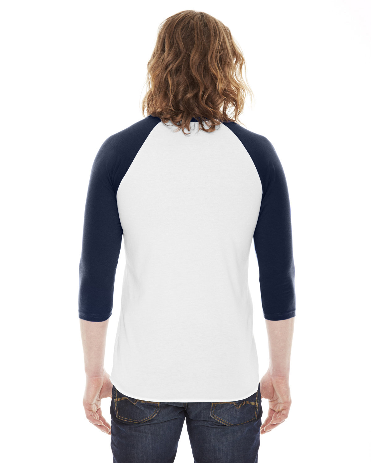 BB453 American Apparel Unisex Poly-Cotton USA Made 3/4-Sleeve Raglan T-Shirt - Back Image