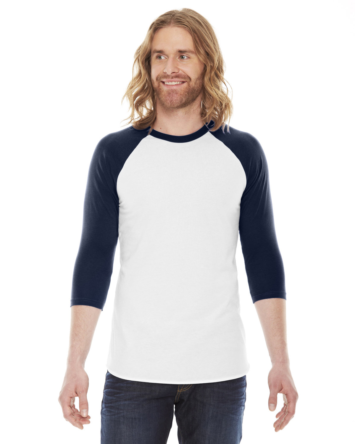 BB453 American Apparel Unisex Poly-Cotton USA Made 3/4-Sleeve Raglan T-Shirt