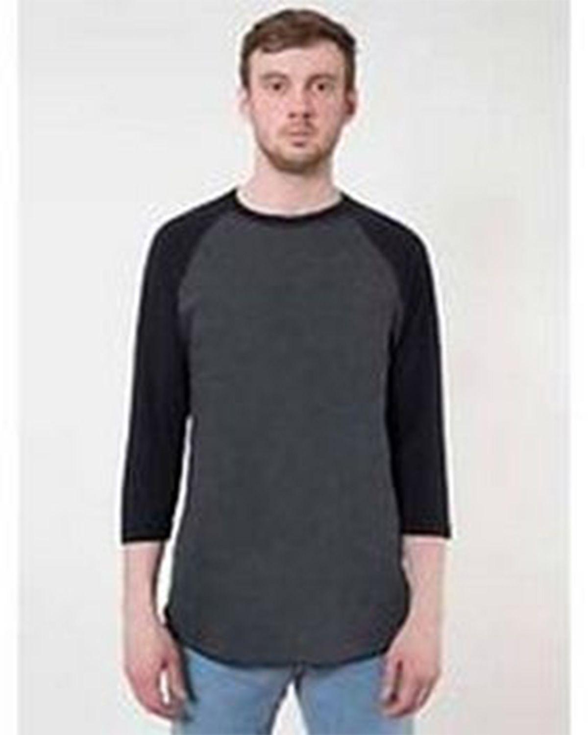 BB453US American Apparel USA-Made Unisex 50/50 Poly/Cotton Raglan Three-Quarter Sleeve Tee