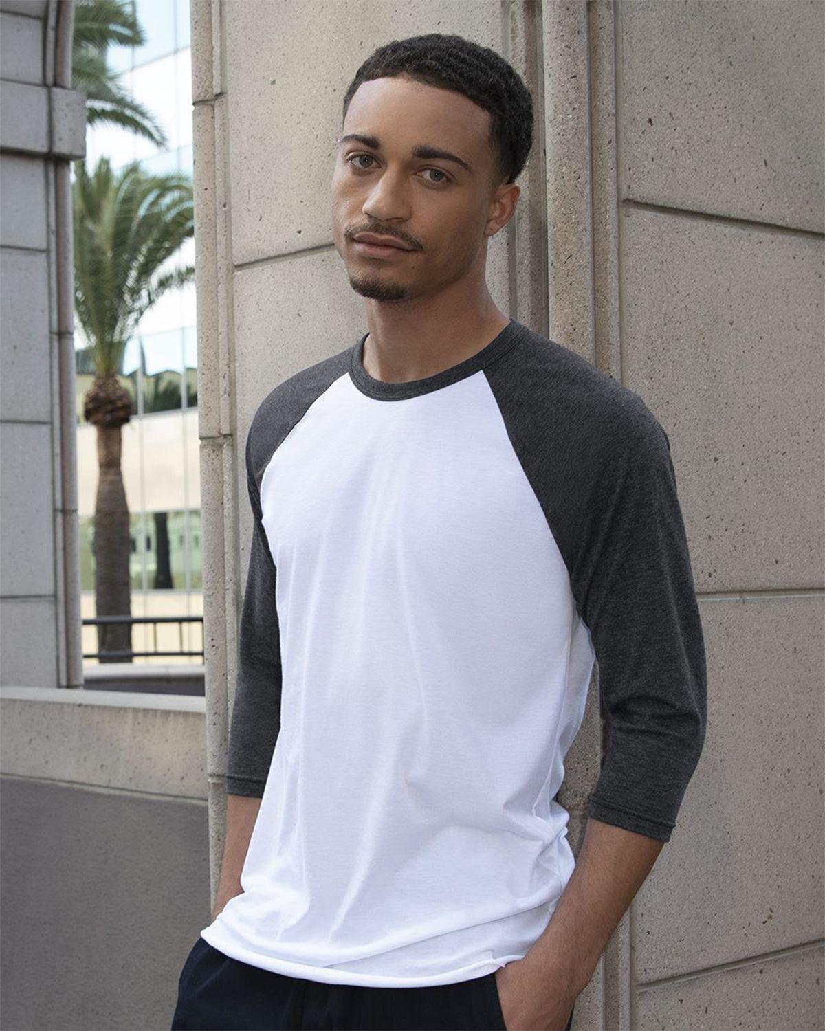 BB453US American Apparel USA-Made Unisex 50/50 Poly/Cotton Raglan Three-Quarter Sleeve Tee