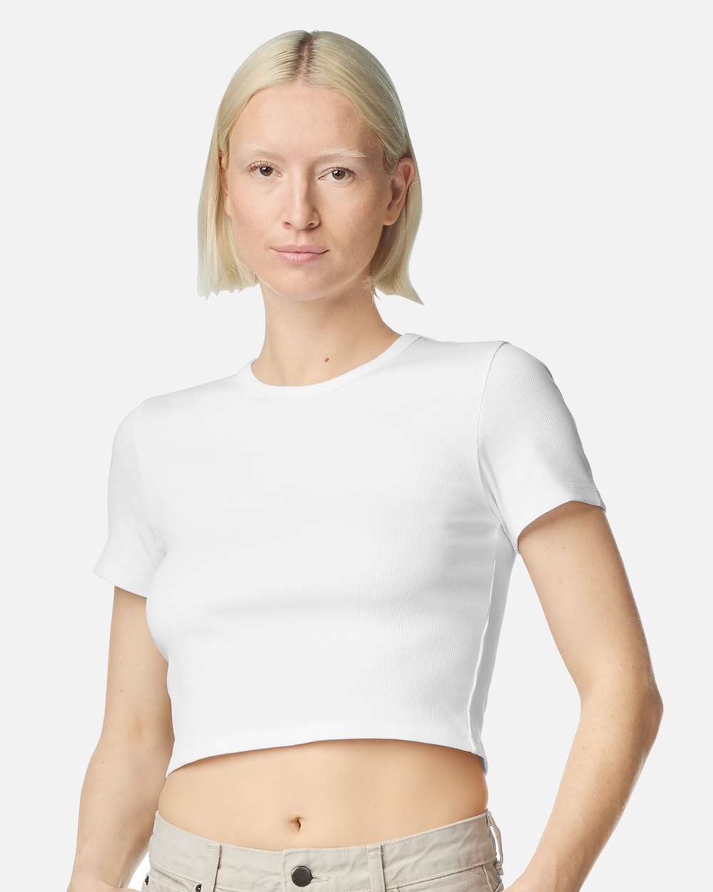 BR210 American Apparel Womens Baby Rib Cropped Tee