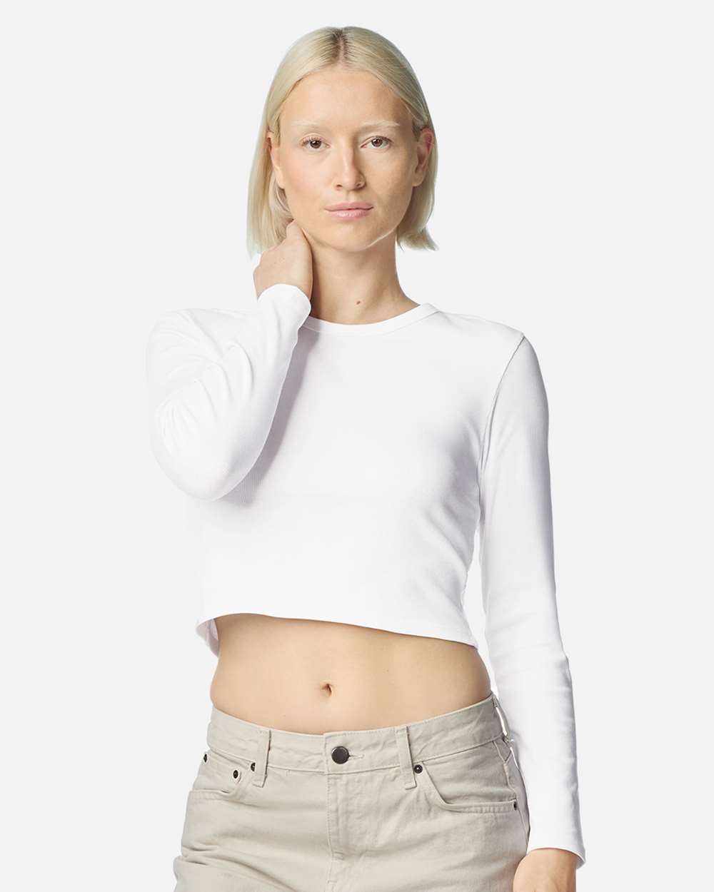 BR2107 American Apparel Womens Baby Rib Long Sleeve Cropped Tee BR2107 American Apparel Womens Baby Rib Long Sleeve Cropped Tee