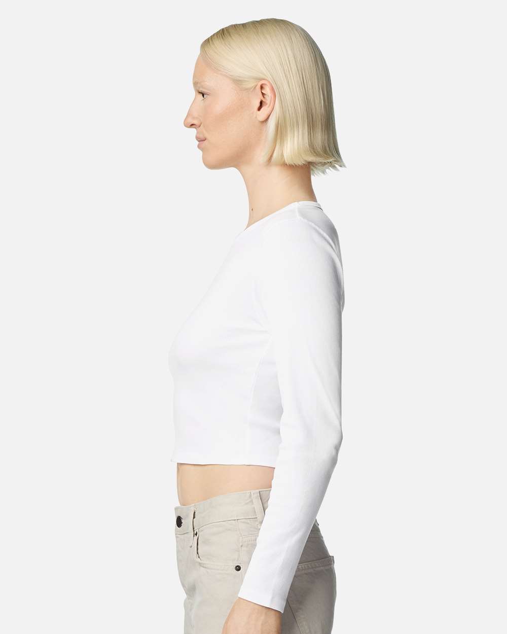 BR2107 American Apparel Womens Baby Rib Long Sleeve Cropped Tee BR2107 American Apparel Womens Baby Rib Long Sleeve Cropped Tee - Siide Image