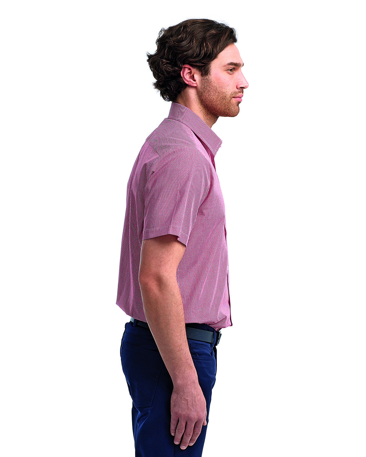 RP221 Artisan Collection by Reprime Mens Microcheck Gingham Short-Sleeve Cotton Shirt - Siide Image