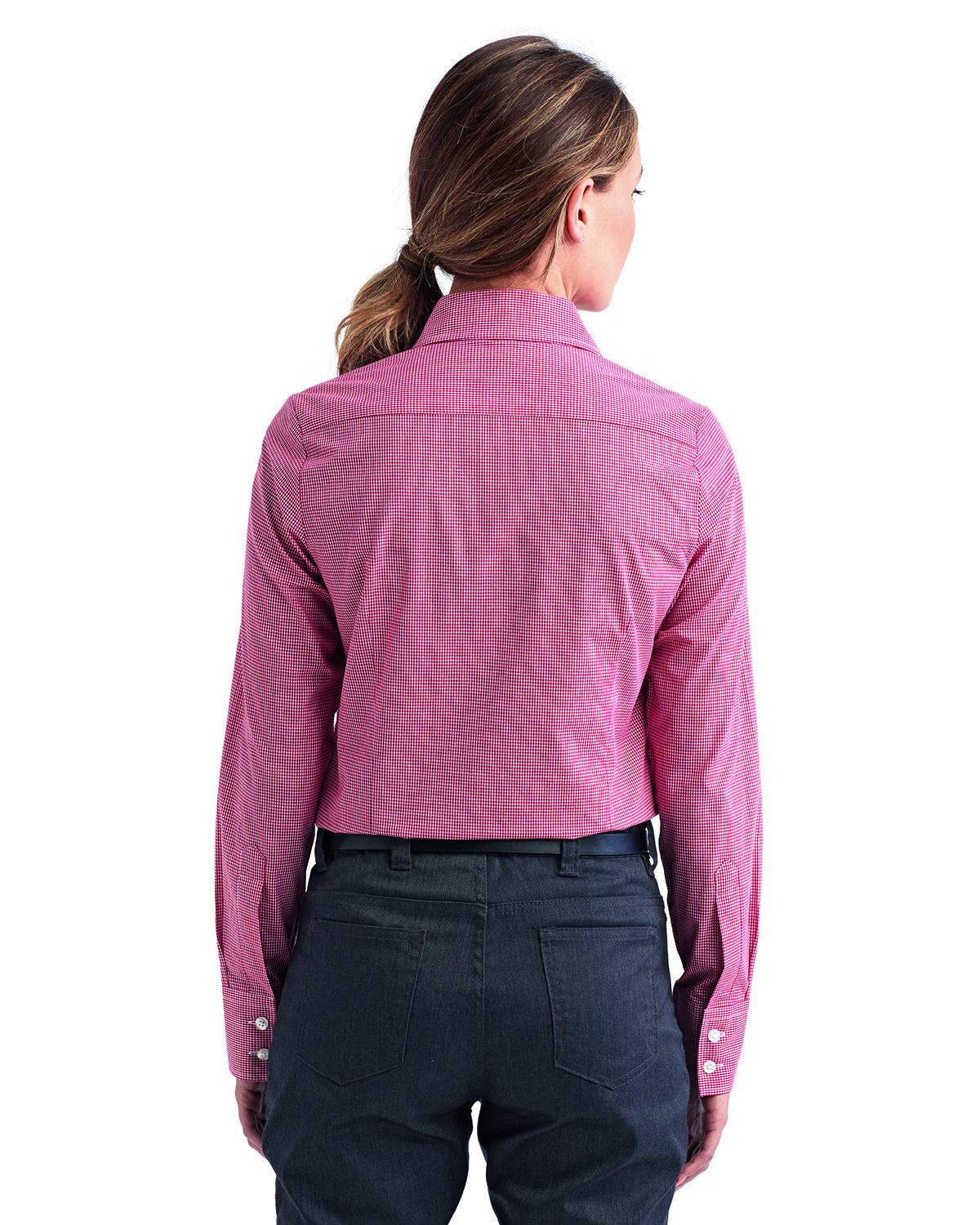 RP320 Artisan Collection by Reprime Ladies Microcheck Gingham Long-Sleeve Cotton Shirt - Back Image