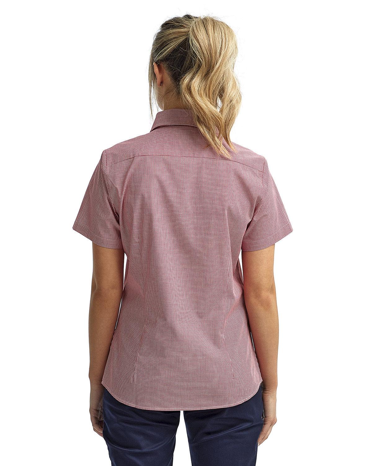 RP321 Artisan Collection by Reprime Ladies Microcheck Gingham Short-Sleeve Cotton Shirt - Back Image