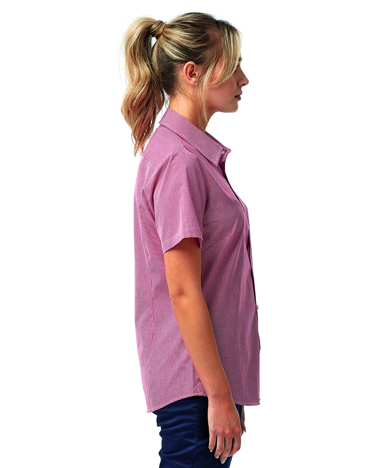 RP321 Artisan Collection by Reprime Ladies Microcheck Gingham Short-Sleeve Cotton Shirt - Siide Image
