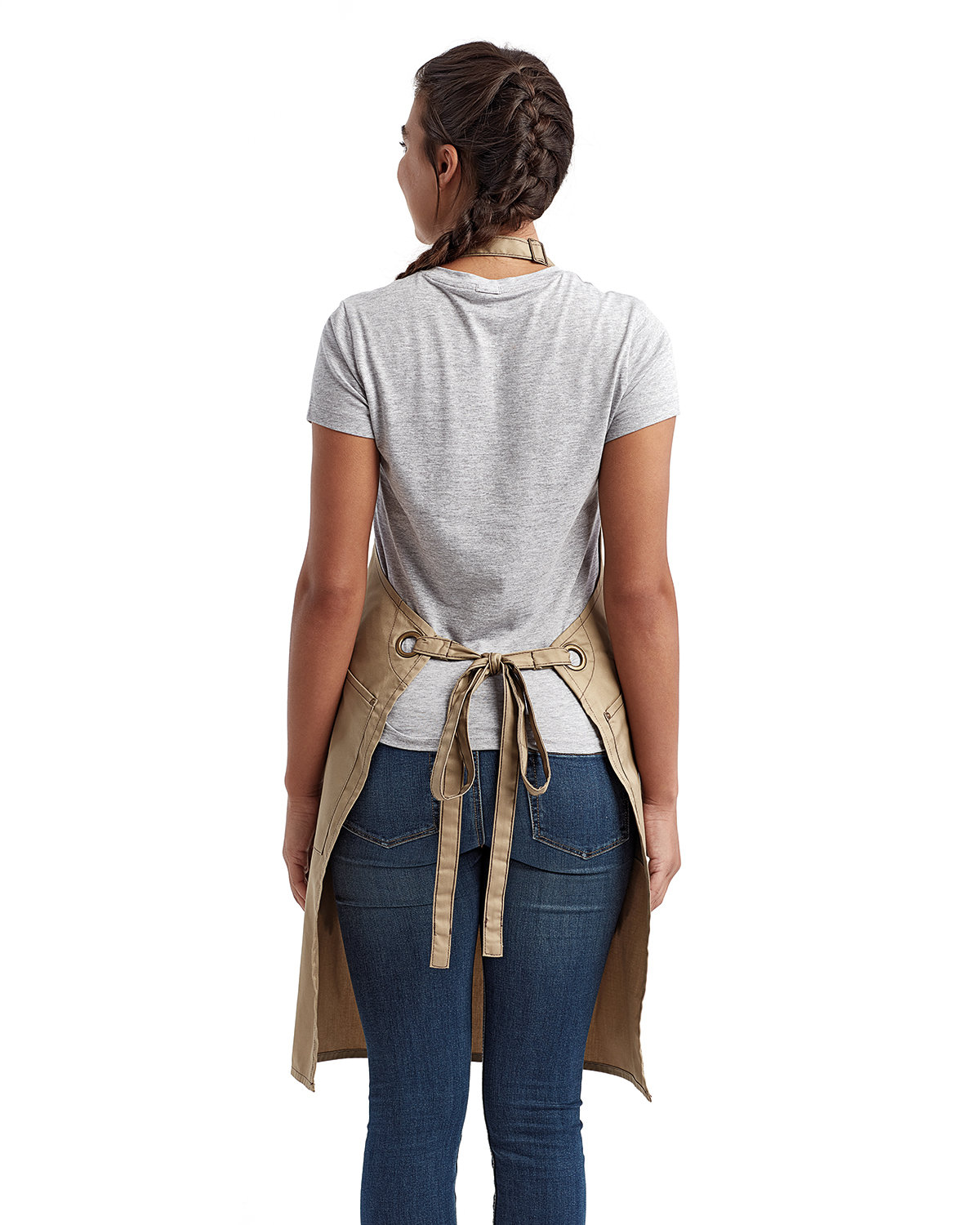 RP121 Artisan Collection by Reprime Unisex ‘Barley’ Contrast Stitch Sustainable Bib Apron - Back Image