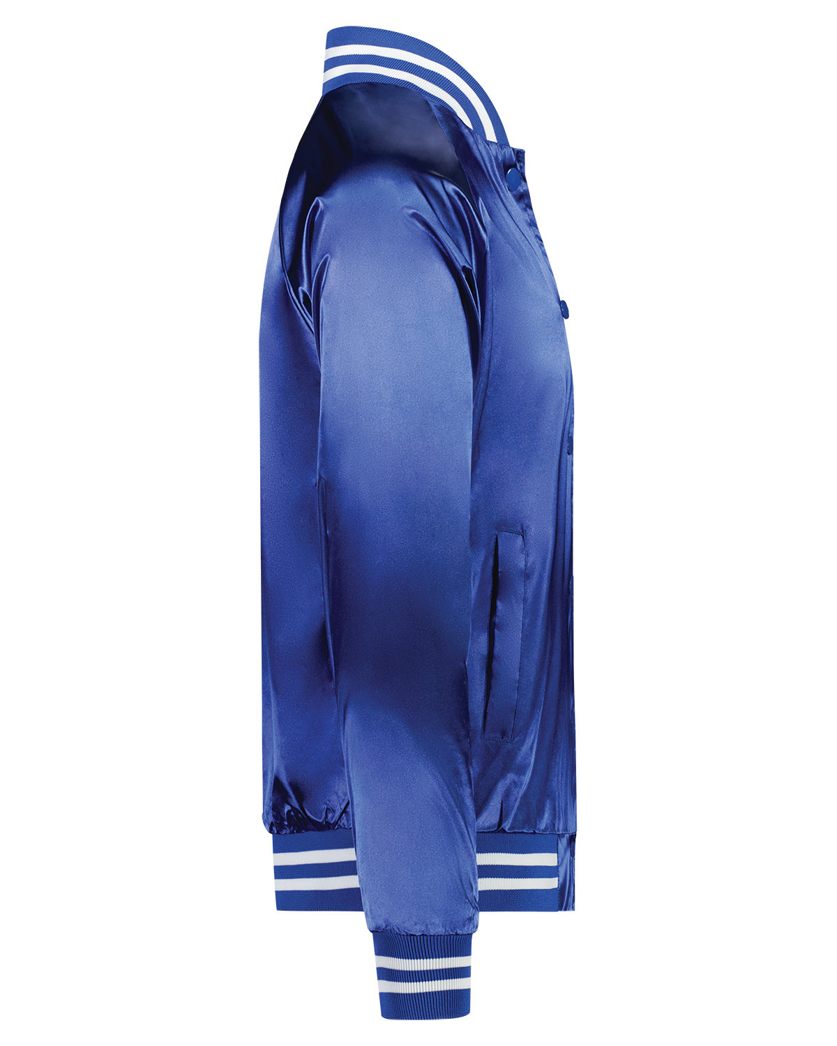 3610 Augusta Drop Ship Unisex Striped Trim Satin Baseball Jacket - Siide Image