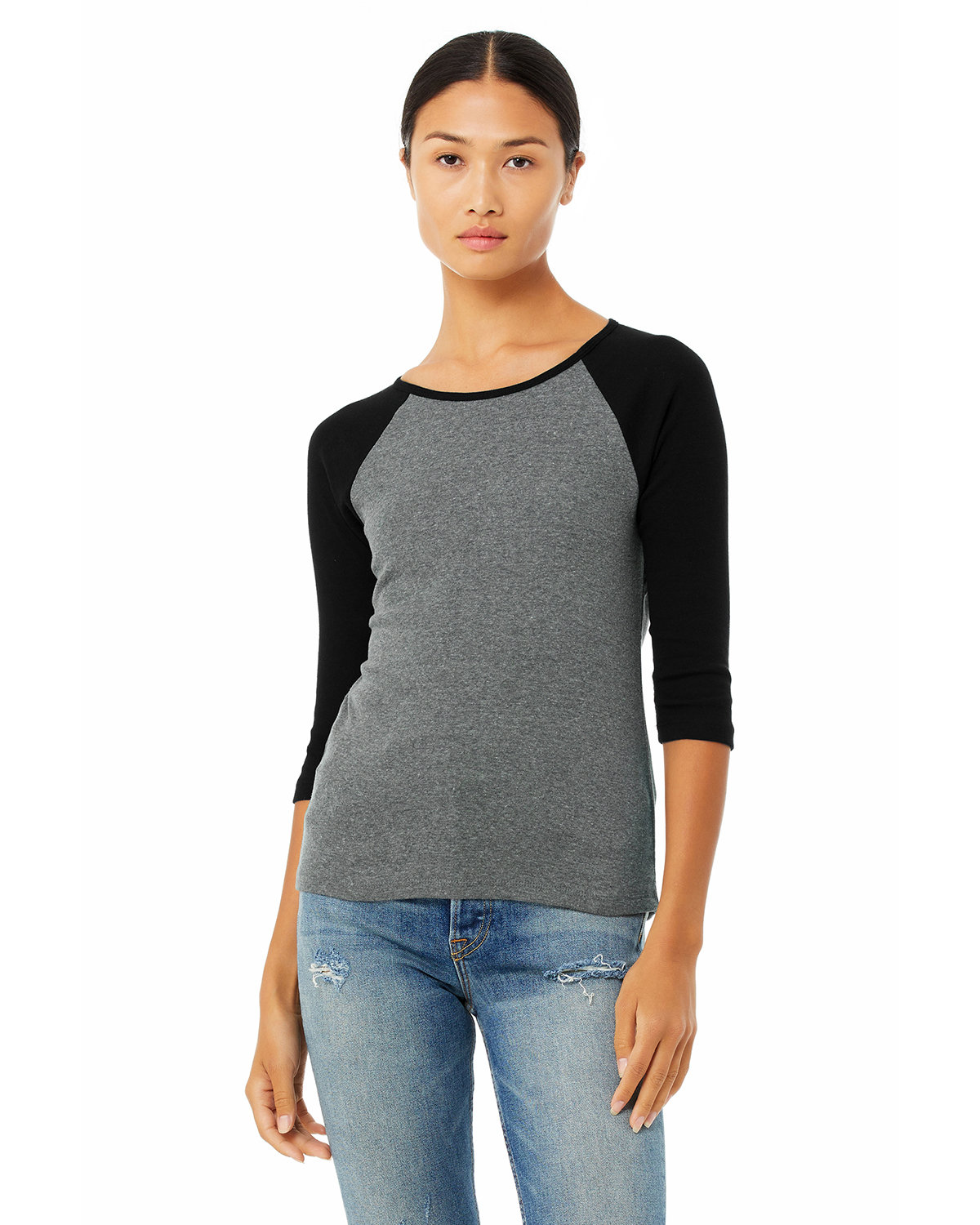 B2000 Bella + Canvas Ladies Baby Rib 3/4-Sleeve Contrast Raglan T-Shirt Zoom Image