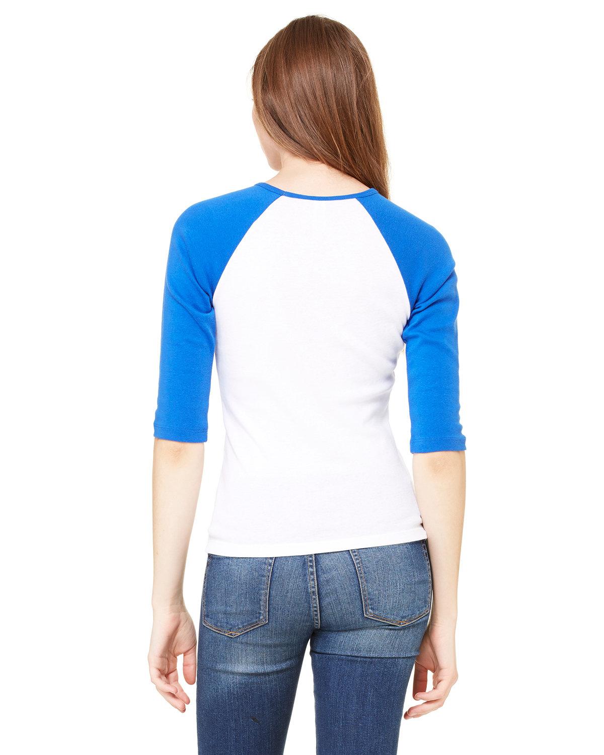 B2000 Bella + Canvas Ladies Baby Rib 3/4-Sleeve Contrast Raglan T-Shirt - Back Image