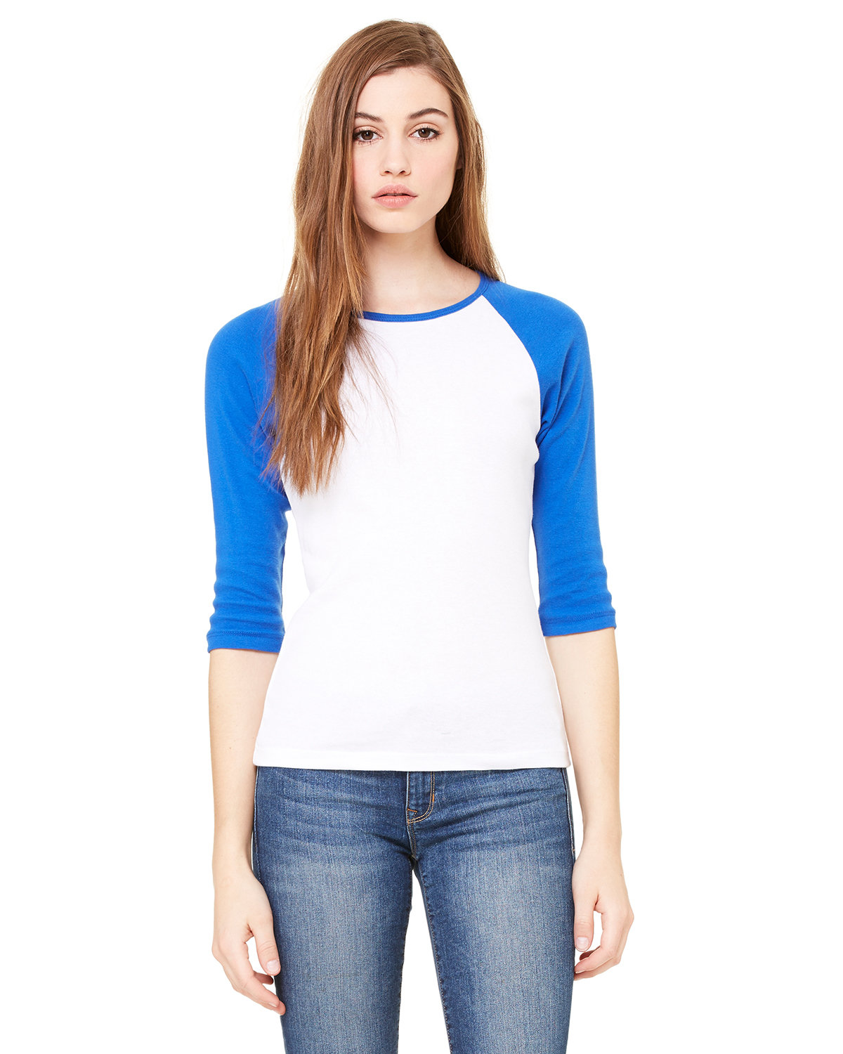 B2000 Bella + Canvas Ladies Baby Rib 3/4-Sleeve Contrast Raglan T-Shirt