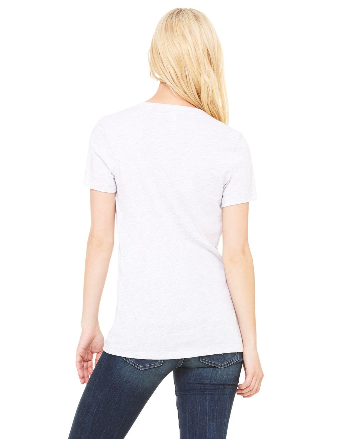 B6035 Bella + Canvas Ladies Jersey Short-Sleeve Deep V-Neck T-Shirt - Back Image