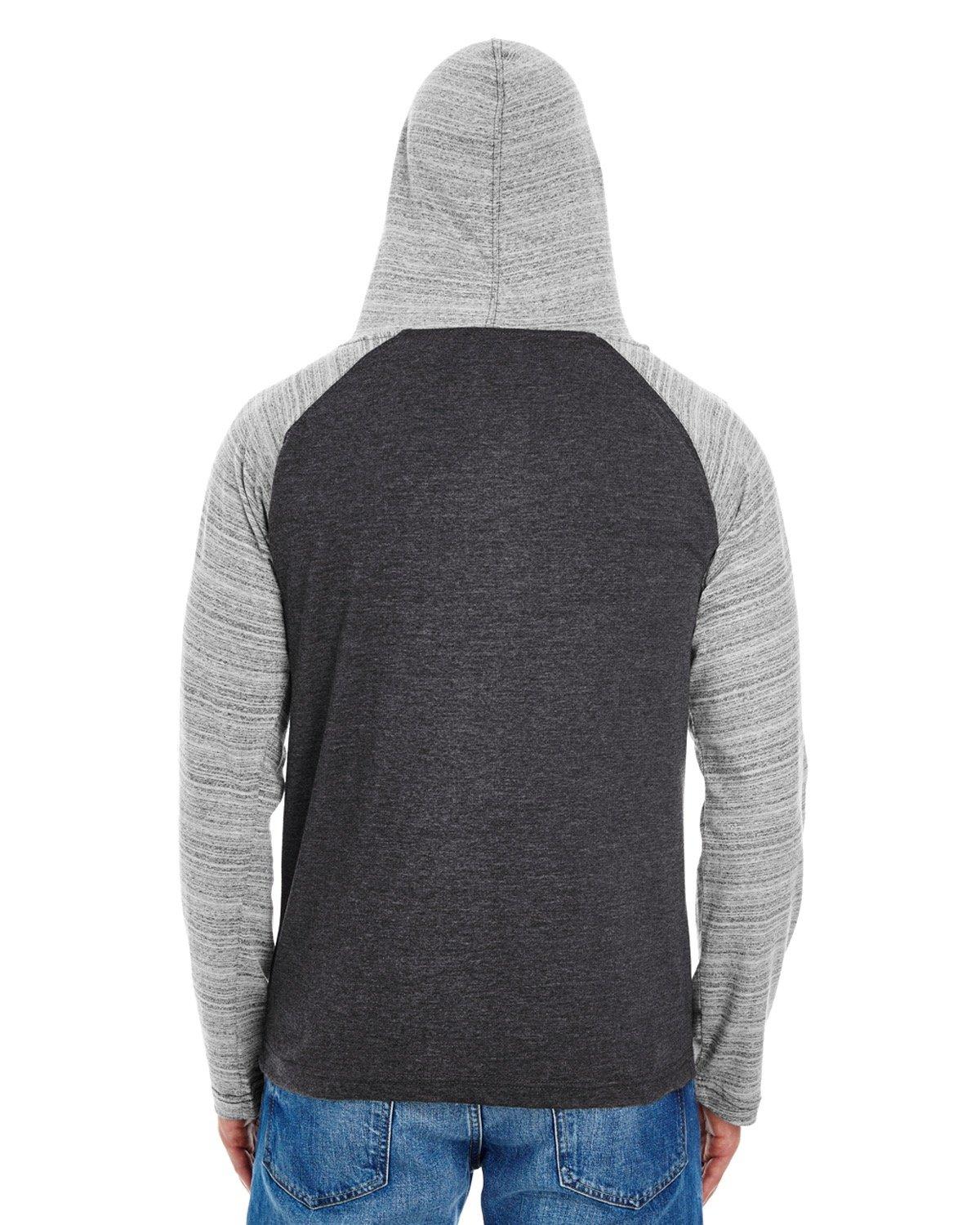 B8127 Burnside Adult Raglan Sleeve Striped Jersey Hooded T-Shirt - Back Image