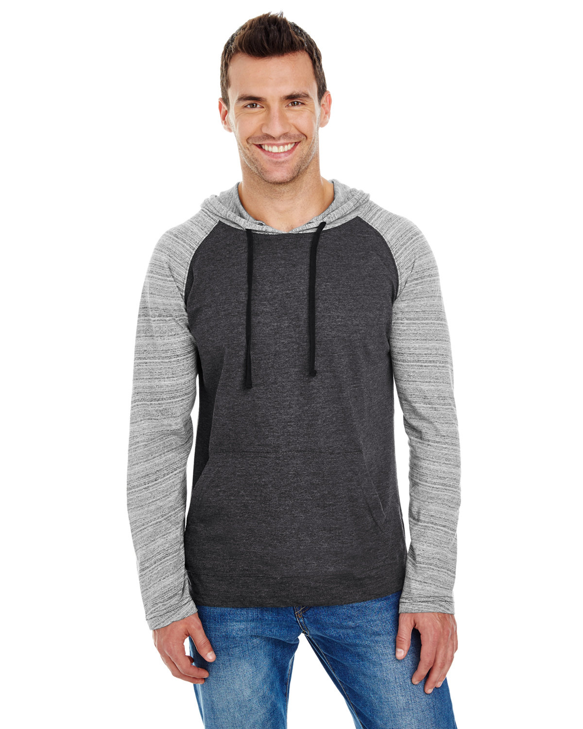 B8127 Burnside Adult Raglan Sleeve Striped Jersey Hooded T-Shirt B8127 Burnside Adult Raglan Sleeve Striped Jersey Hooded T-Shirt