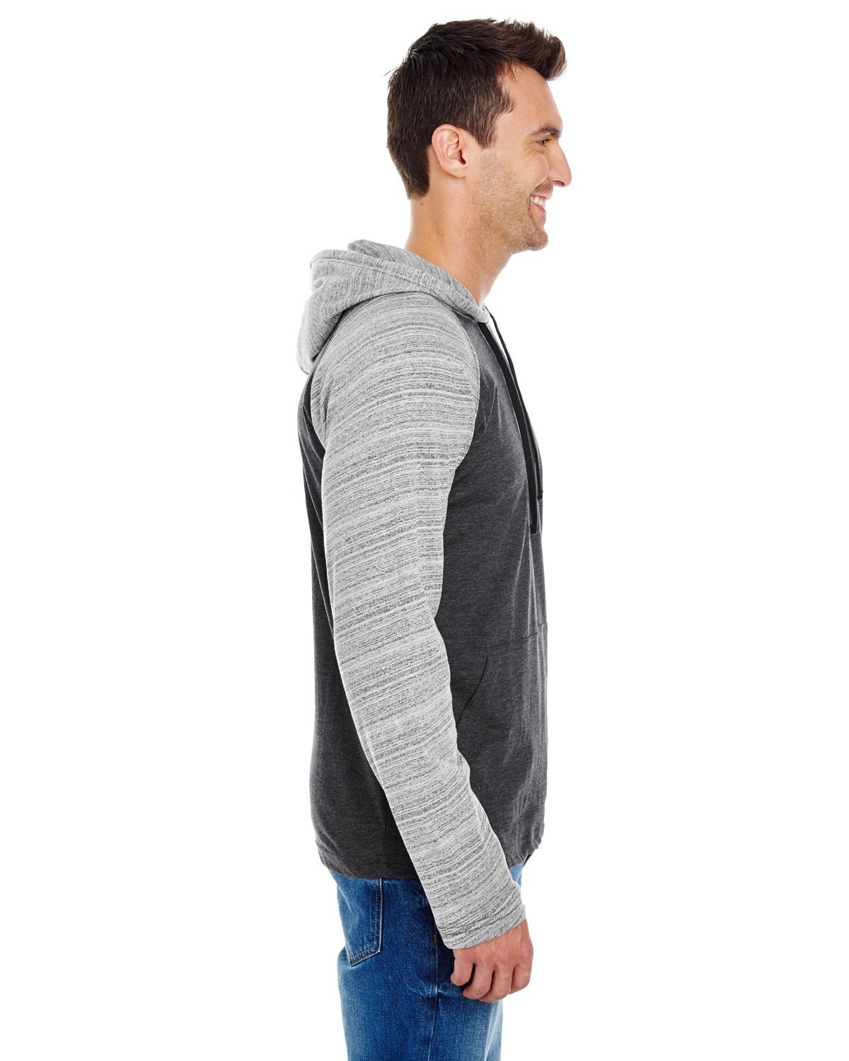 B8127 Burnside Adult Raglan Sleeve Striped Jersey Hooded T-Shirt - Siide Image