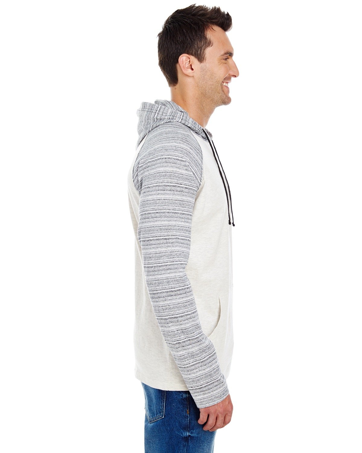 B8127 Burnside Adult Raglan Sleeve Striped Jersey Hooded T-Shirt - Siide Image