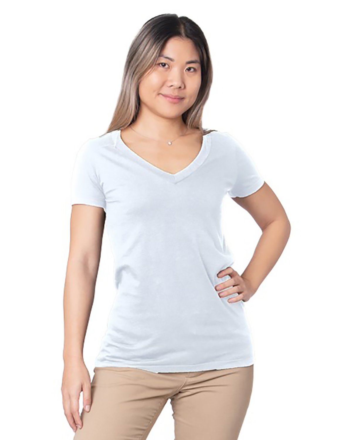 5875 Bayside Ladies Fine Jersey V-Neck T-Shirt
