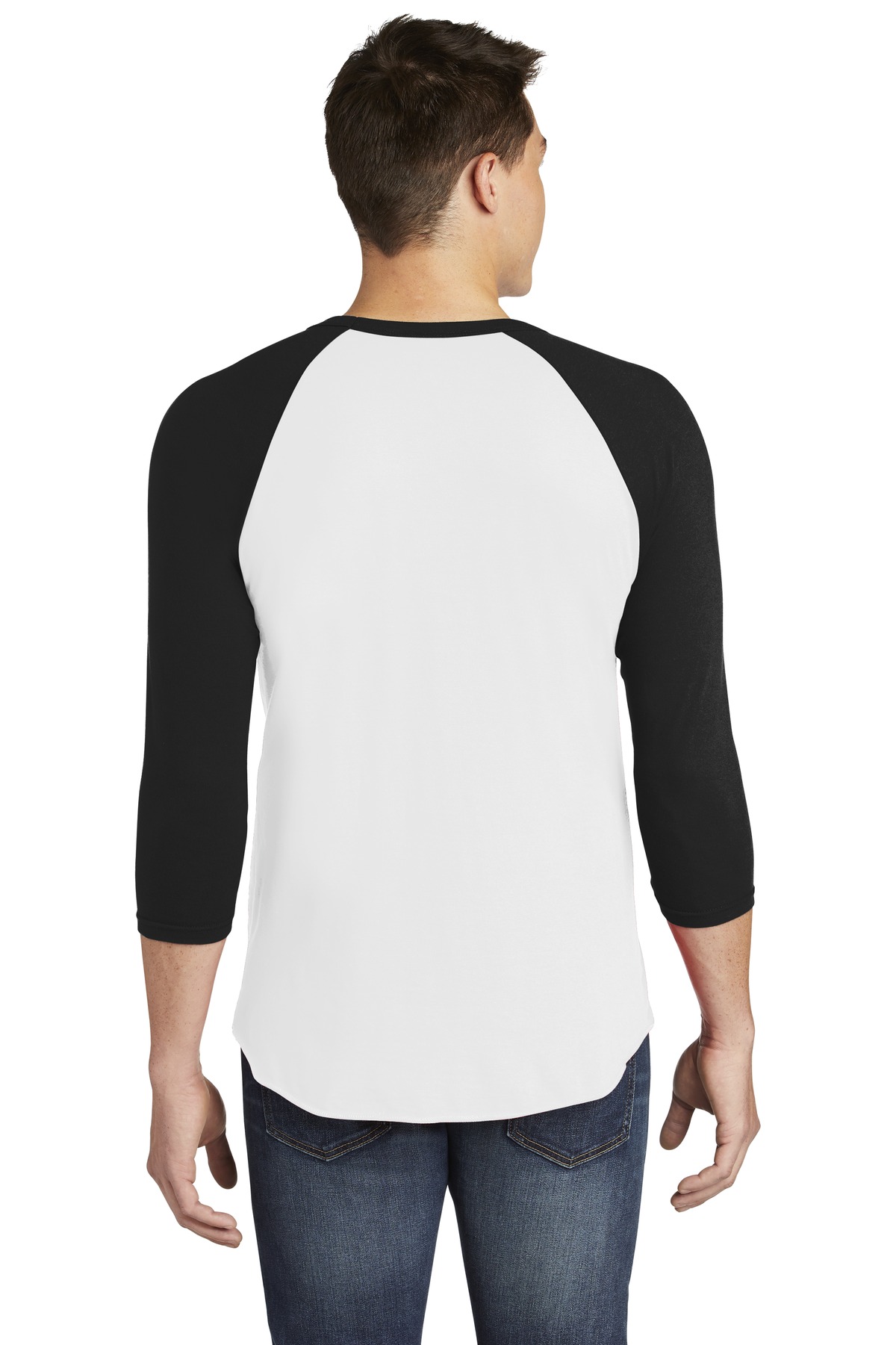 BB453W American Apparel Unisex Poly-Cotton 3/4-Sleeve Raglan T-Shirt - Back Image