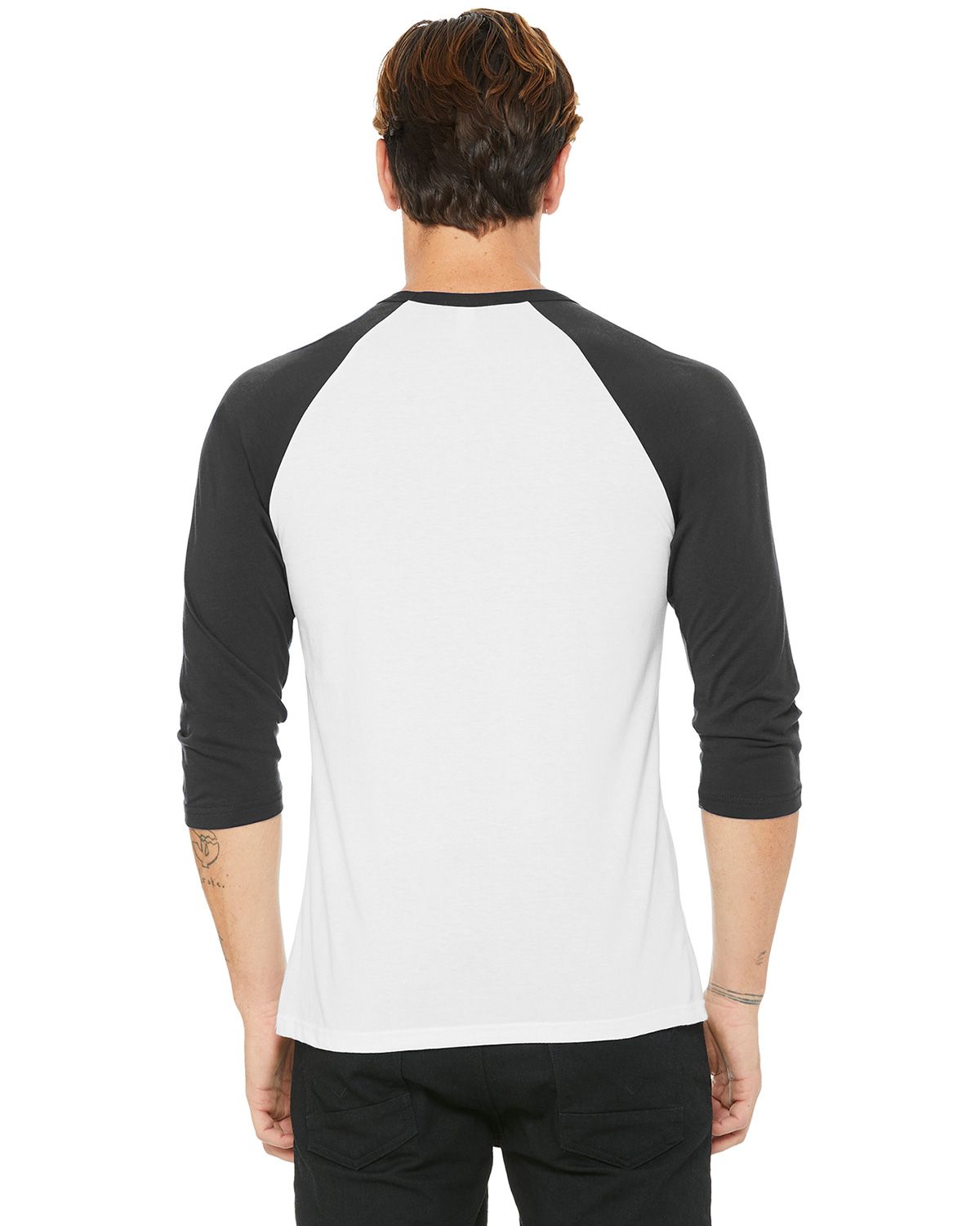 BC3200 Bella + Canvas BELLA+CANVAS Unisex 3/4-Sleeve Baseball Tee. - Back Image