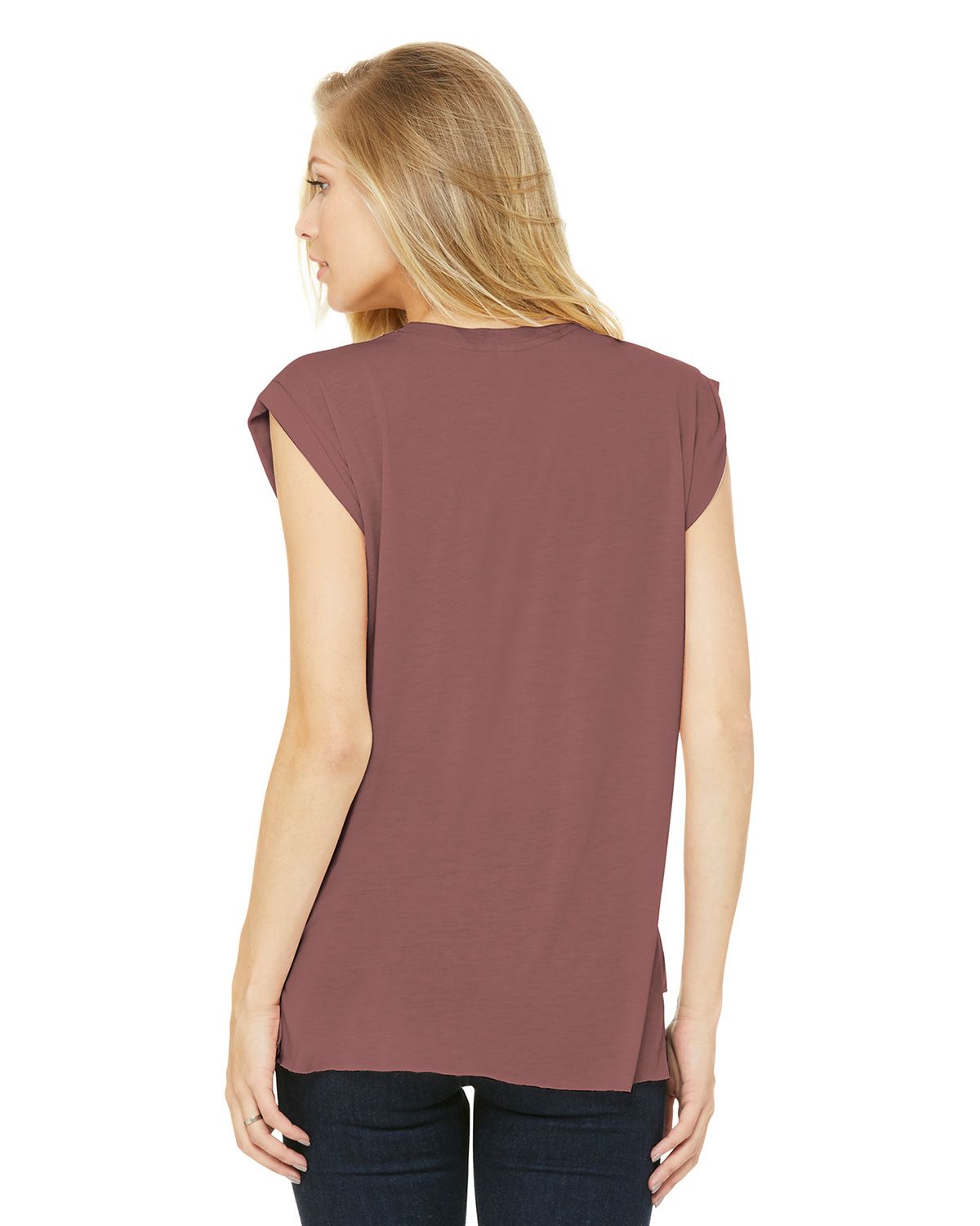 BC8804 Bella + Canvas BELLA+CANVAS Womens Flowy Muscle Tee With Rolled Cuffs. - Back Image