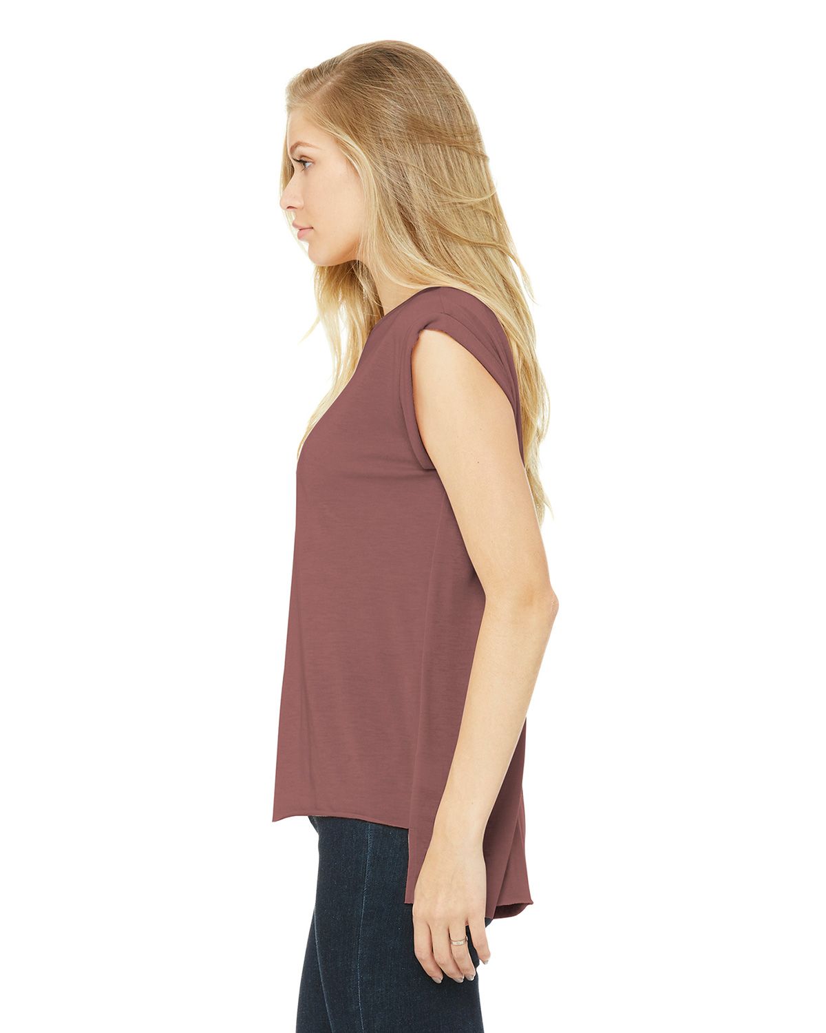 BC8804 Bella + Canvas BELLA+CANVAS Womens Flowy Muscle Tee With Rolled Cuffs. - Siide Image