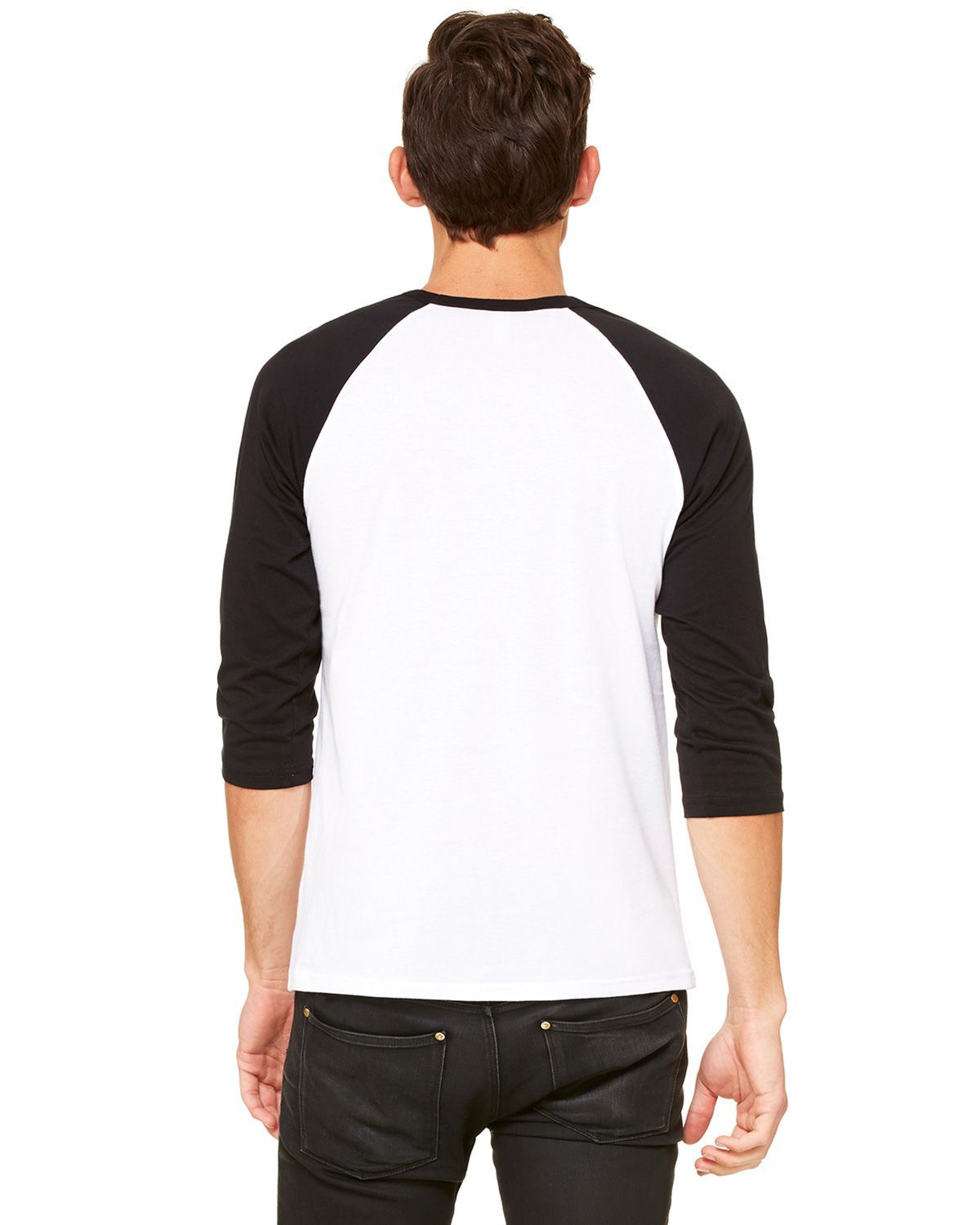 3200 Bella + Canvas Unisex 3/4 Sleeve Baseball Tee - Back Image