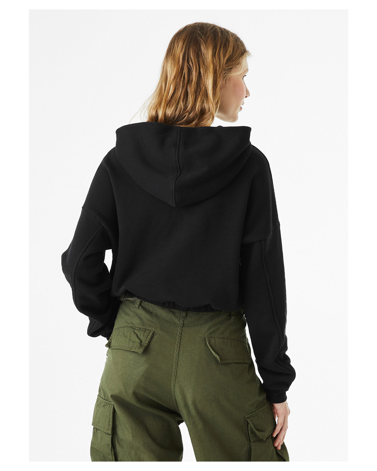 7506C Bella + Canvas Ladies Sponge Fleece Cinched Bottom Hooded Sweatshirt - Back Image