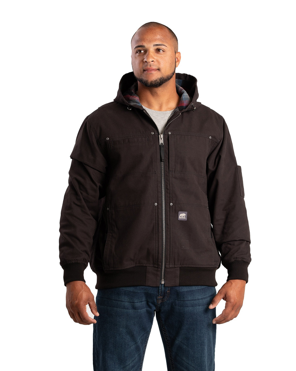 HJ59 Berne Mens Heartland Duck Flannel-Lined Hooded Jacket HJ59 Berne Mens Heartland Duck Flannel-Lined Hooded Jacket