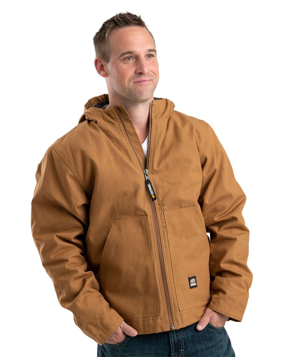 HJ65T Berne Mens Tall Heritage Duck Hooded Jacket - Siide Image