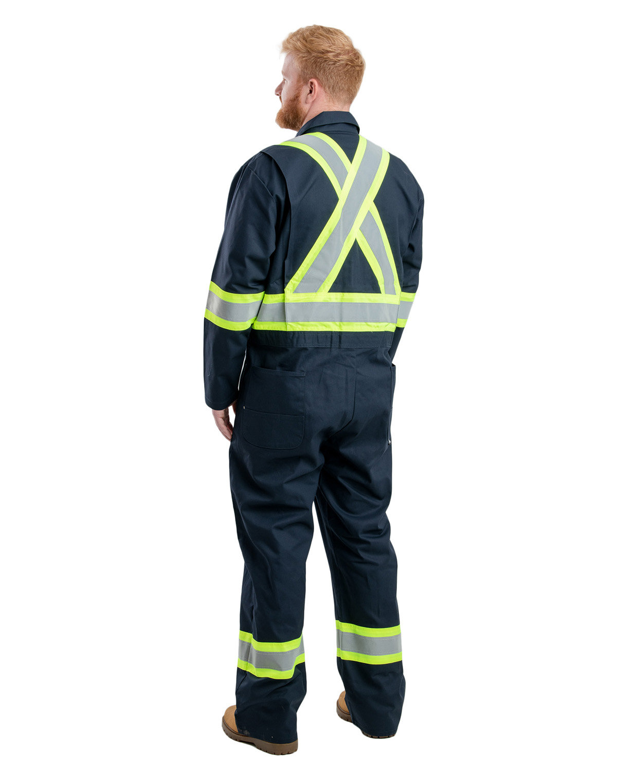 HVC250 Berne Mens Safety Striped Unlined Coverall - Back Image