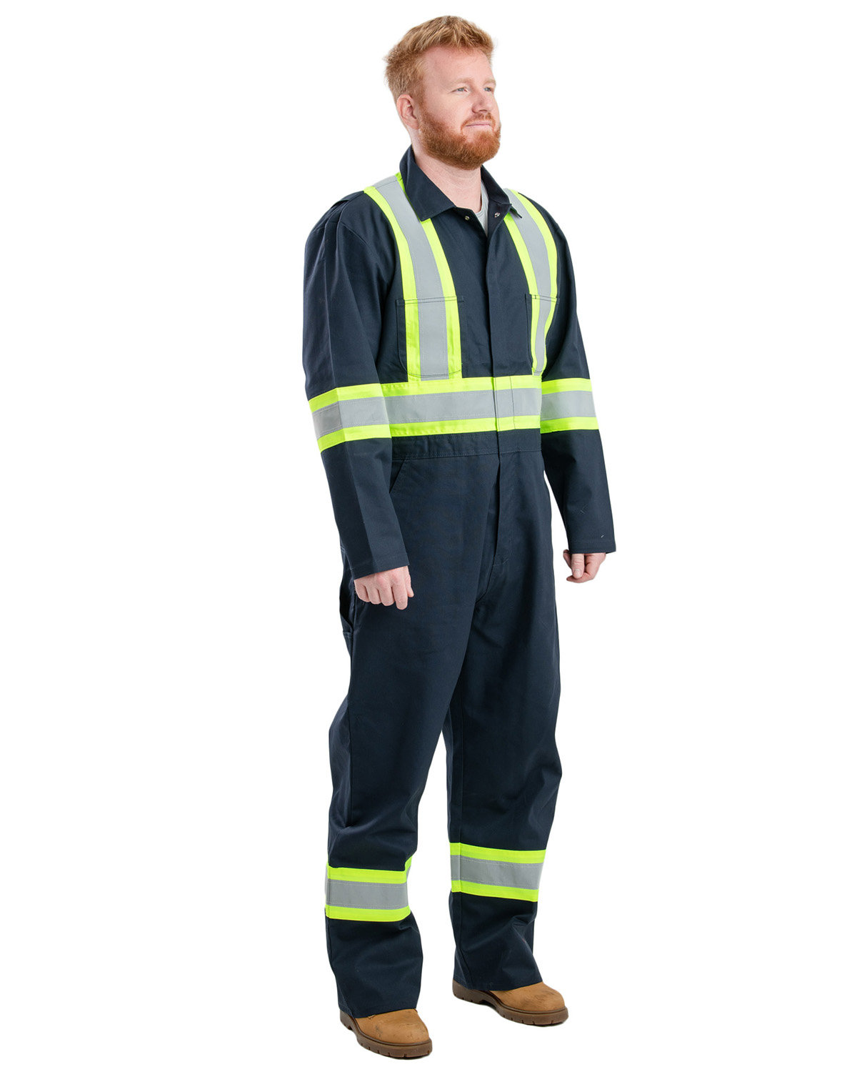 HVC250 Berne Mens Safety Striped Unlined Coverall - Siide Image