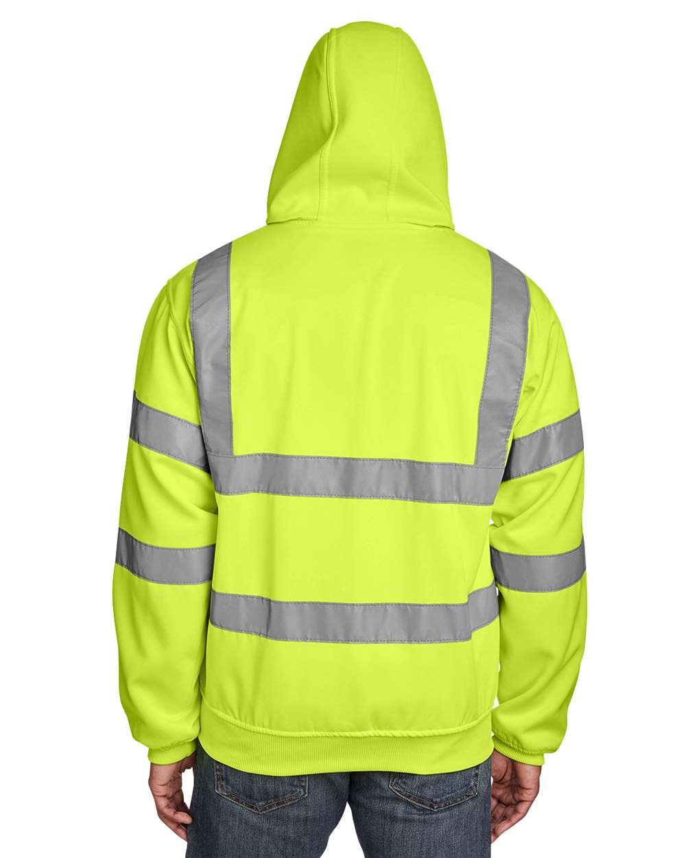 HVF021 Berne Mens Hi-Vis Class 3 Lined Full-Zip Hooded Sweatshirt - Back Image