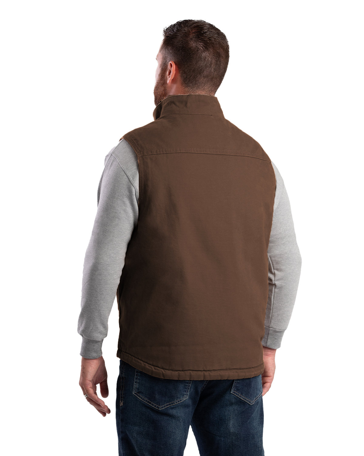 V818 Berne Mens Heartland Sherpa-Lined Washed Duck Vest - Back Image