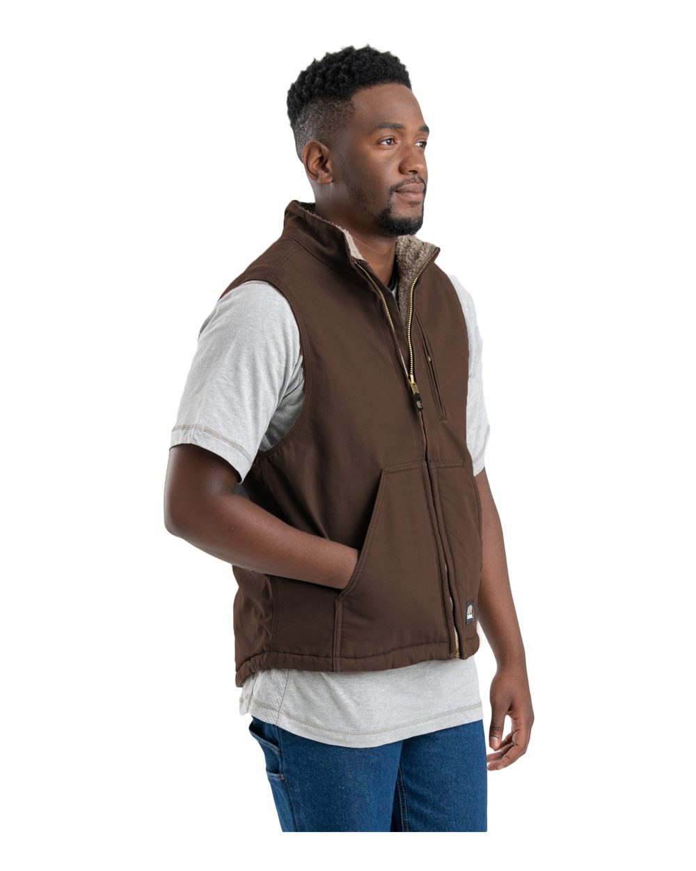 V818 Berne Mens Heartland Sherpa-Lined Washed Duck Vest - Siide Image